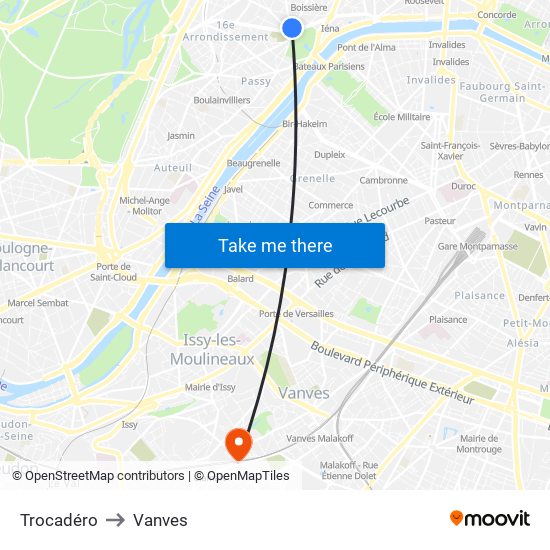 Trocadéro to Vanves map