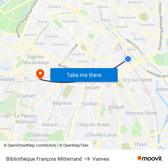 Bibliothèque François Mitterrand to Vanves map