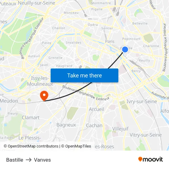 Bastille to Vanves map
