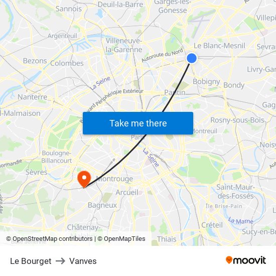 Le Bourget to Vanves map