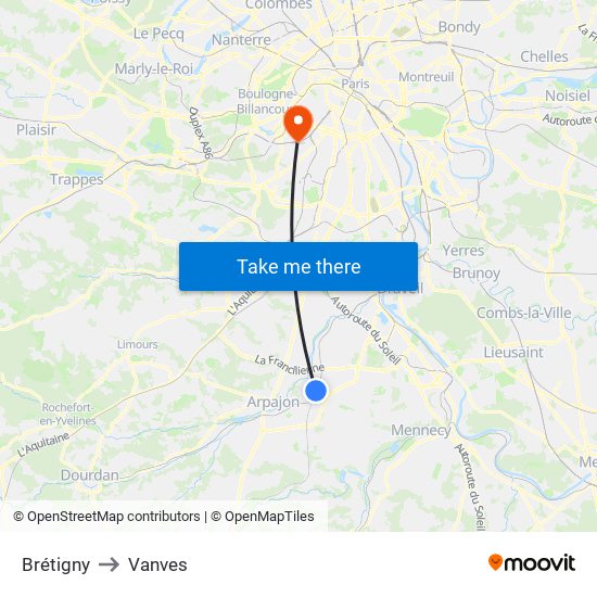 Brétigny to Vanves map