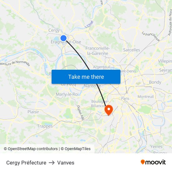 Cergy Préfecture to Vanves map
