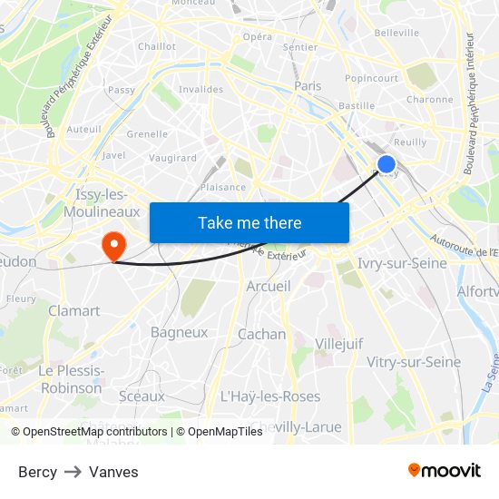 Bercy to Vanves map