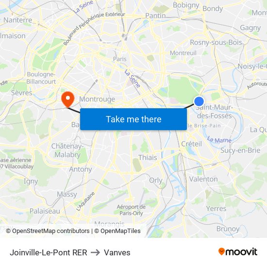 Joinville-Le-Pont RER to Vanves map