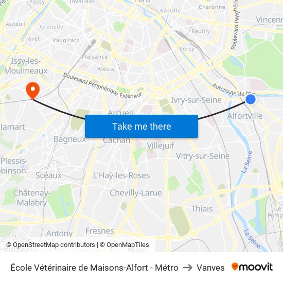 École Vétérinaire de Maisons-Alfort - Métro to Vanves map