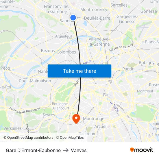 Gare D'Ermont-Eaubonne to Vanves map