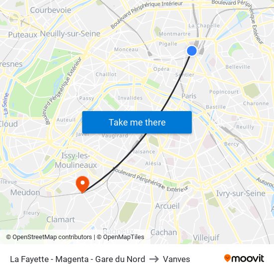 La Fayette - Magenta - Gare du Nord to Vanves map