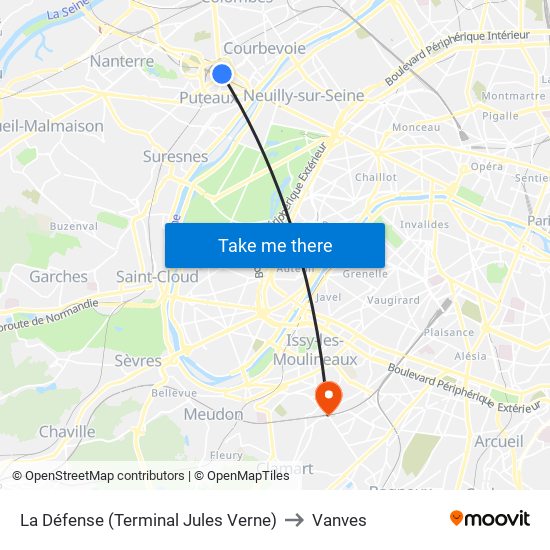 La Défense (Terminal Jules Verne) to Vanves map