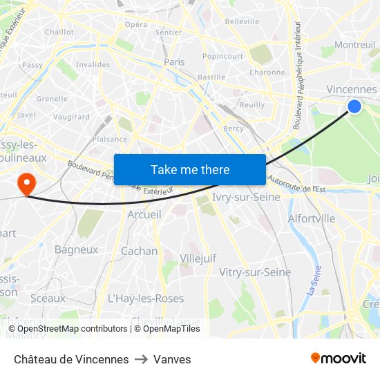 Château de Vincennes to Vanves map