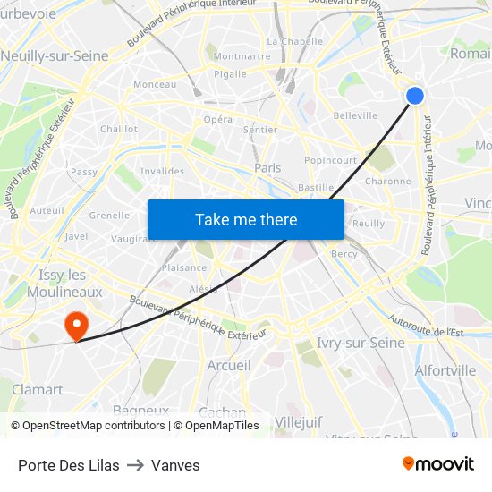 Porte Des Lilas to Vanves map