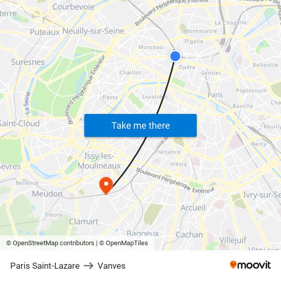 Paris Saint-Lazare to Vanves map