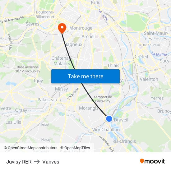 Juvisy RER to Vanves map