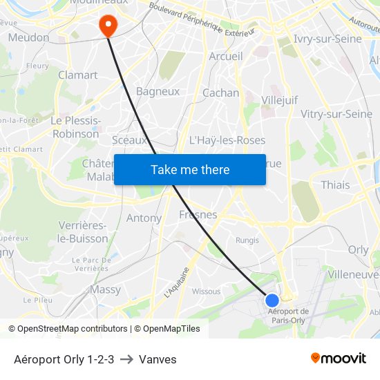 Aéroport Orly 1-2-3 to Vanves map