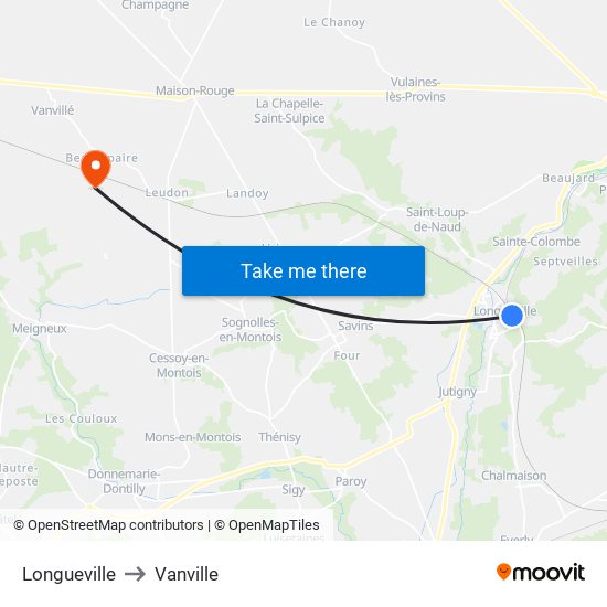 Longueville to Vanville map