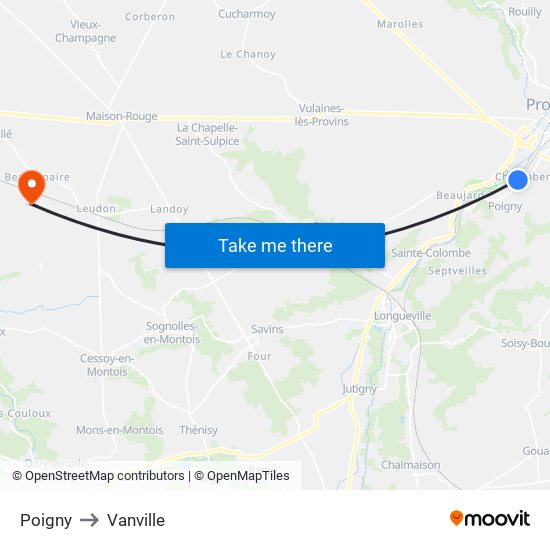 Poigny to Vanville map