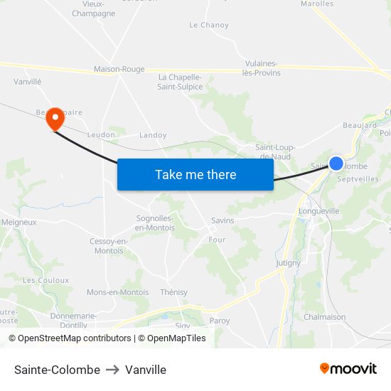 Sainte-Colombe to Vanville map