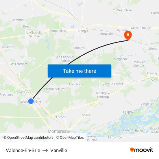 Valence-En-Brie to Vanville map