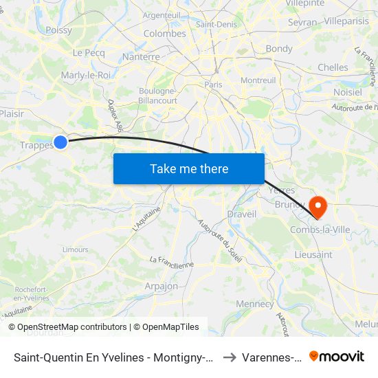 Saint-Quentin En Yvelines - Montigny-Le-Bretonneux to Varennes-Jarcy map