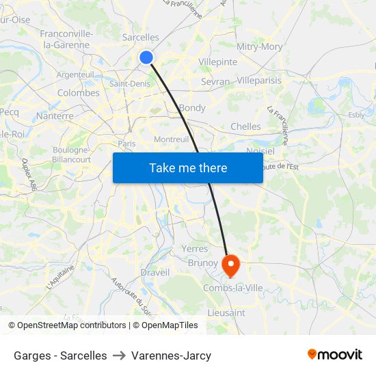 Garges - Sarcelles to Varennes-Jarcy map