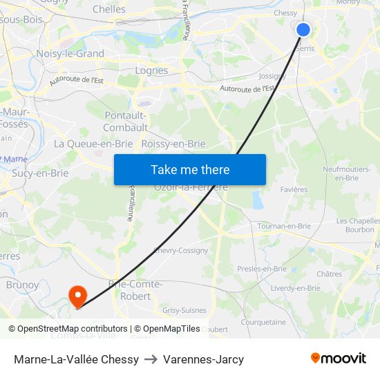 Marne-La-Vallée Chessy to Varennes-Jarcy map