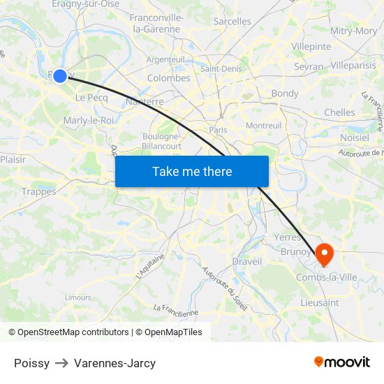 Poissy to Varennes-Jarcy map