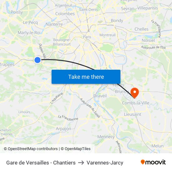 Gare de Versailles - Chantiers to Varennes-Jarcy map