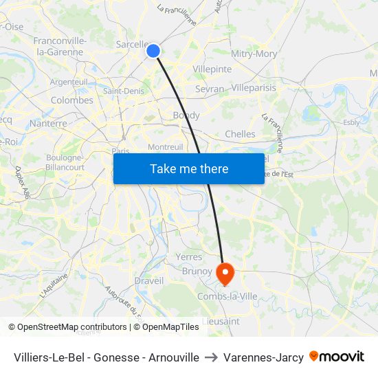 Villiers-Le-Bel - Gonesse - Arnouville to Varennes-Jarcy map