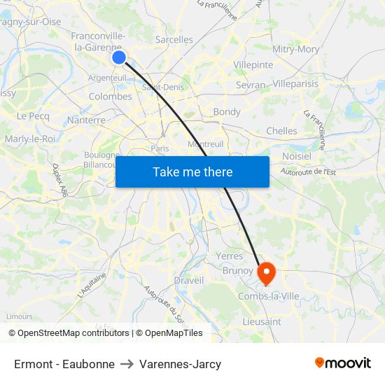 Ermont - Eaubonne to Varennes-Jarcy map