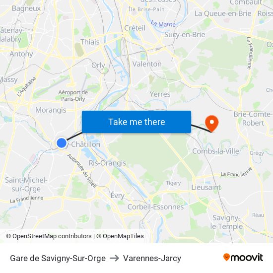 Gare de Savigny-Sur-Orge to Varennes-Jarcy map