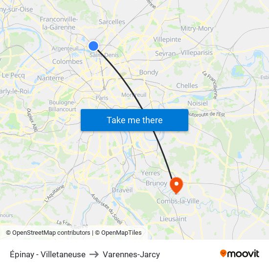 Épinay - Villetaneuse to Varennes-Jarcy map