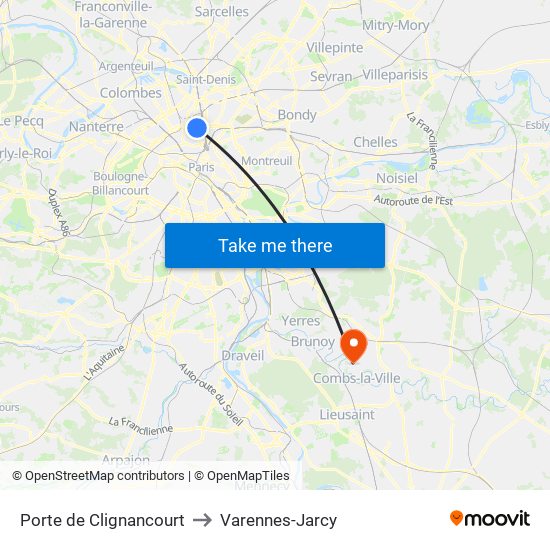 Porte de Clignancourt to Varennes-Jarcy map