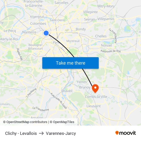 Clichy - Levallois to Varennes-Jarcy map