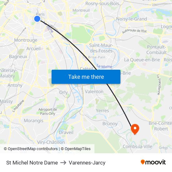 St Michel Notre Dame to Varennes-Jarcy map