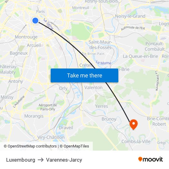Luxembourg to Varennes-Jarcy map