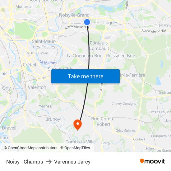 Noisy - Champs to Varennes-Jarcy map