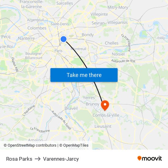 Rosa Parks to Varennes-Jarcy map