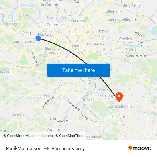 Rueil-Malmaison to Varennes-Jarcy map