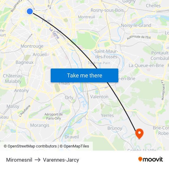 Miromesnil to Varennes-Jarcy map