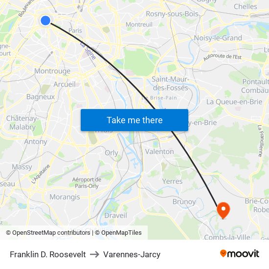 Franklin D. Roosevelt to Varennes-Jarcy map
