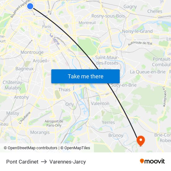 Pont Cardinet to Varennes-Jarcy map