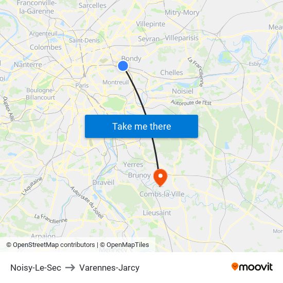 Noisy-Le-Sec to Varennes-Jarcy map