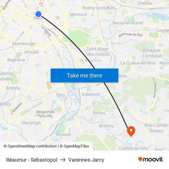 Réaumur - Sébastopol to Varennes-Jarcy map