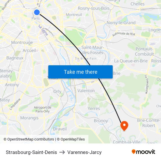 Strasbourg-Saint-Denis to Varennes-Jarcy map