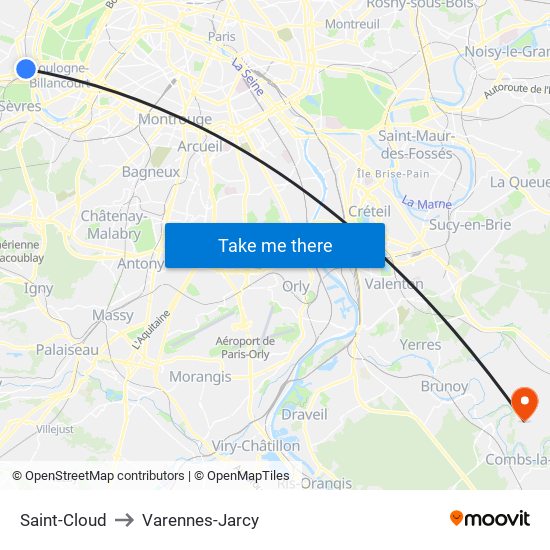 Saint-Cloud to Varennes-Jarcy map