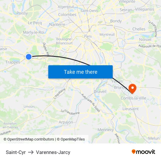 Saint-Cyr to Varennes-Jarcy map