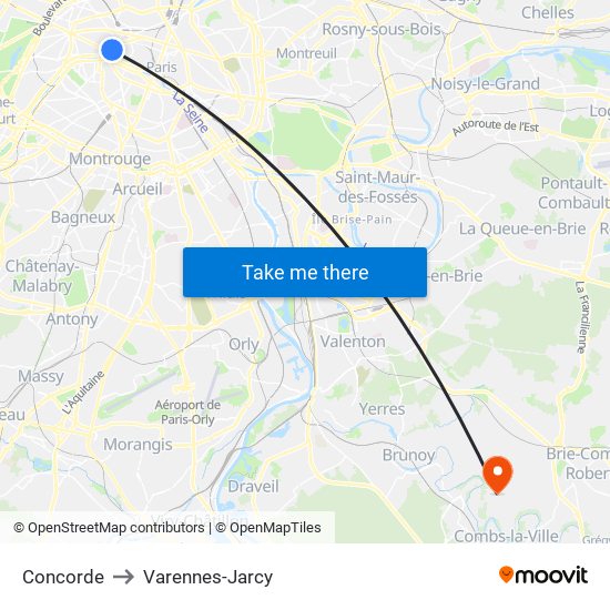 Concorde to Varennes-Jarcy map