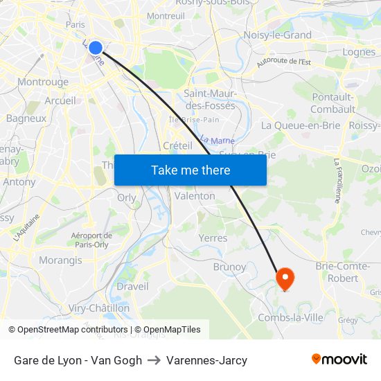 Gare de Lyon - Van Gogh to Varennes-Jarcy map