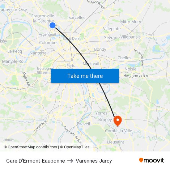 Gare D'Ermont-Eaubonne to Varennes-Jarcy map