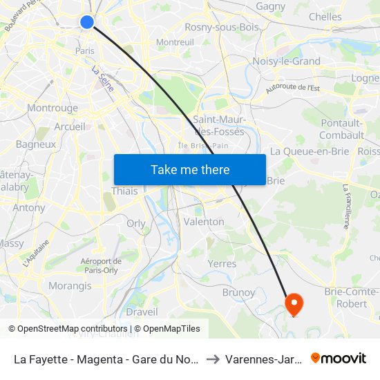 La Fayette - Magenta - Gare du Nord to Varennes-Jarcy map