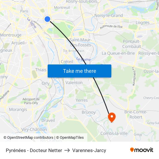 Pyrénées - Docteur Netter to Varennes-Jarcy map